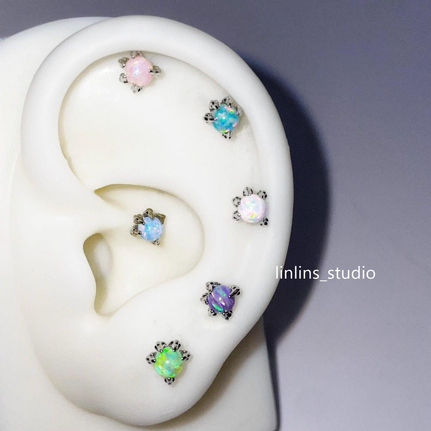 🌟 Dragon Claw Opal Tragus Stud | Hypoallergenic Sleep-Friendly Piercing ✨