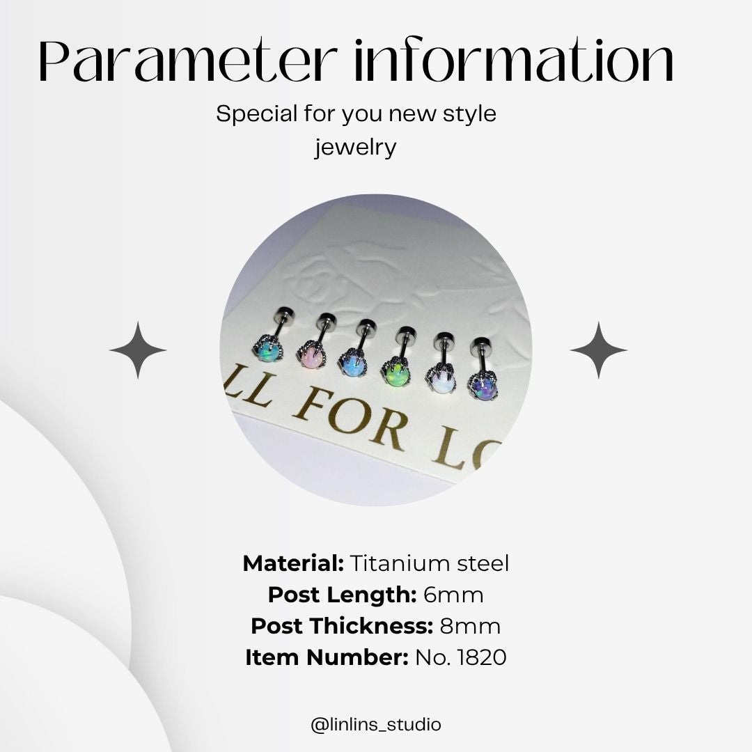 🌟 Dragon Claw Opal Tragus Stud | Hypoallergenic Sleep-Friendly Piercing ✨