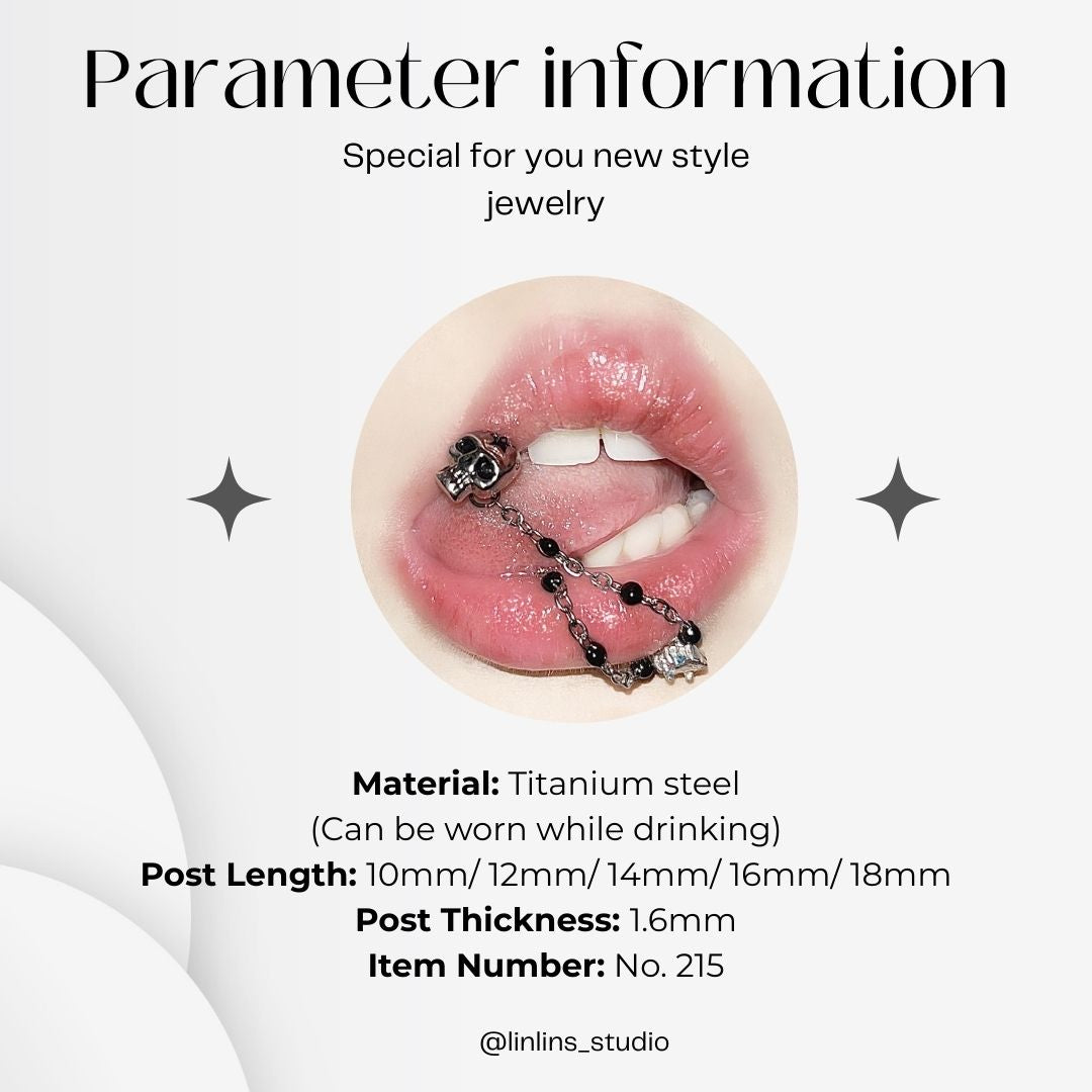 🌟 Angel & Demon Skull Chain Tongue Ring | Titanium Steel Retro Gothic Piercing ✨