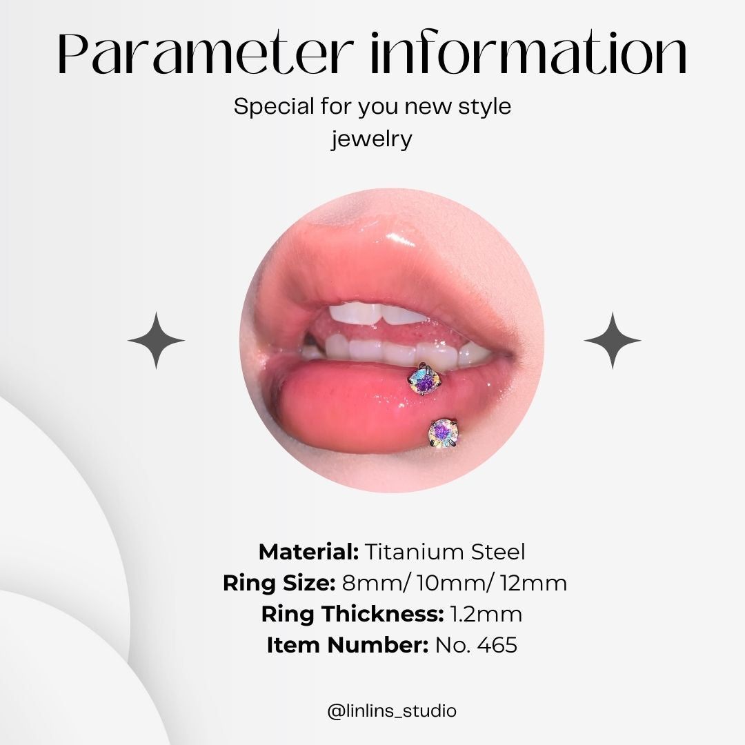 🌟 Sweet Sparkling Zircon Lip Ring & Titanium Steel Horsehoe/C-Ring ✨