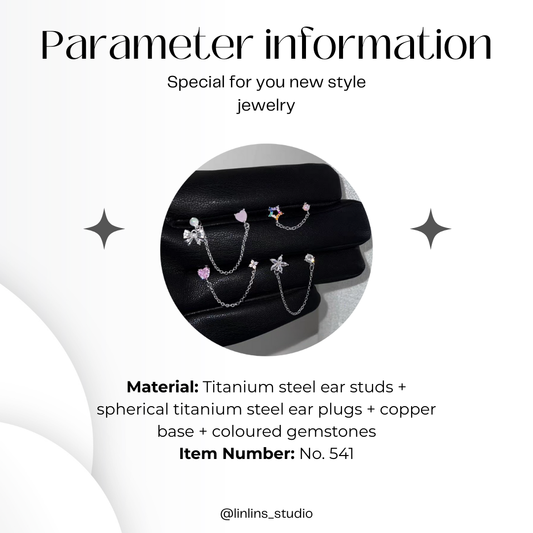 🌟 Elegant Double-Piercing Chain Earrings with Hearts, Bows & Stars ✨