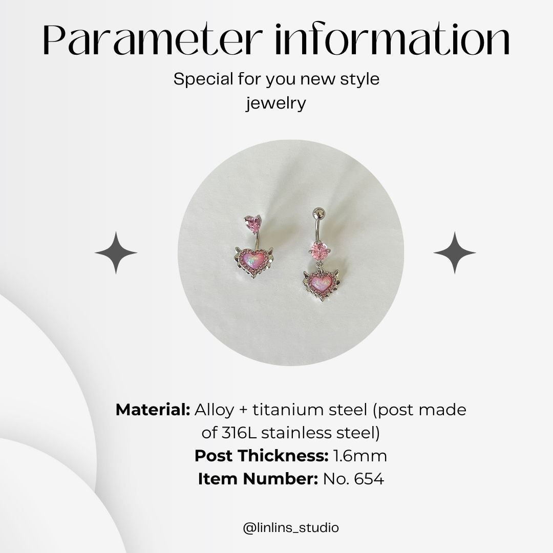 🌟 Mermaid Opal Color-Shifting Heart Navel Ring + Sparkling Zircon Titanium Steel Belly Ring ✨