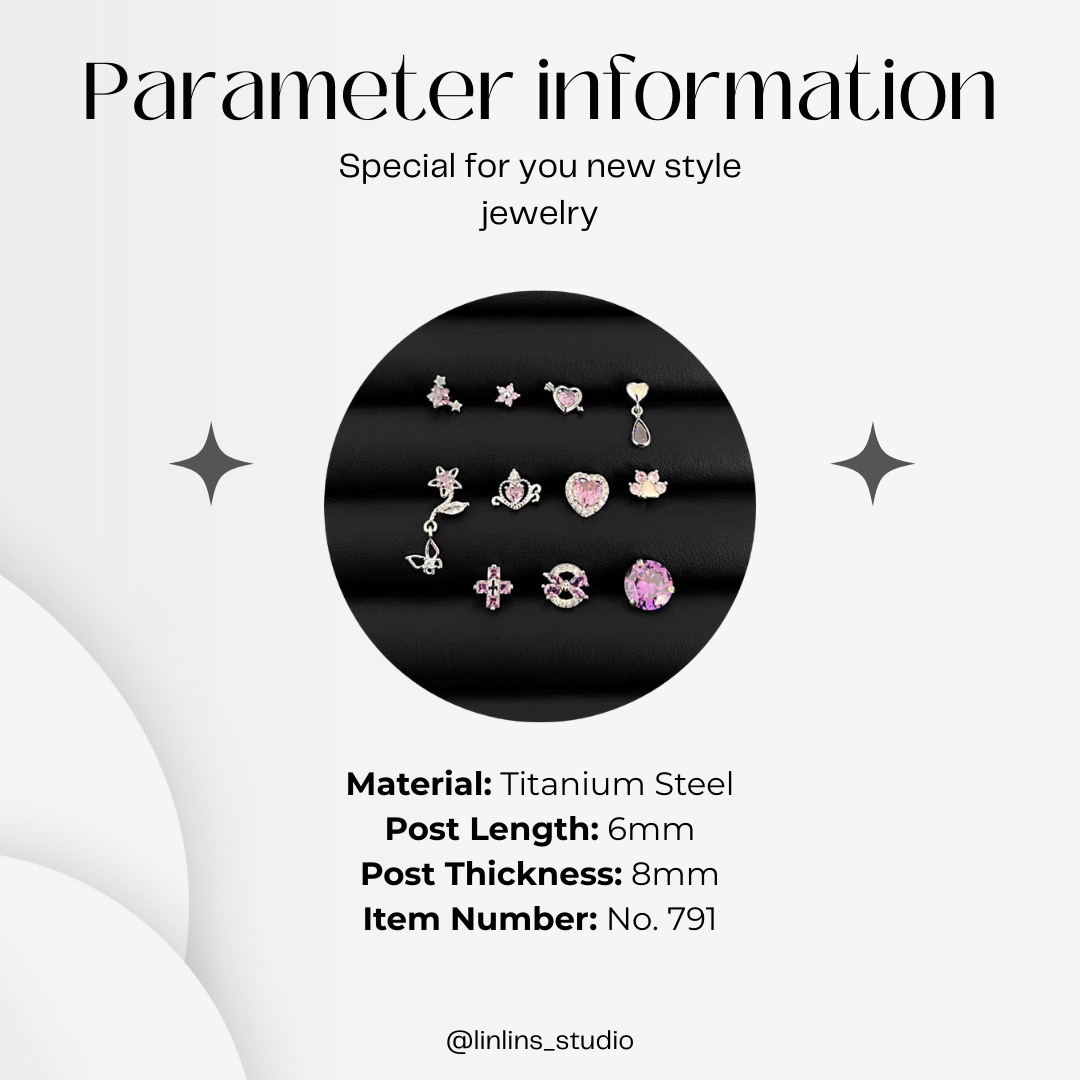 🌟 Violet Sparkle Cartilage Studs: Hearts, Stars & Crosses ✨