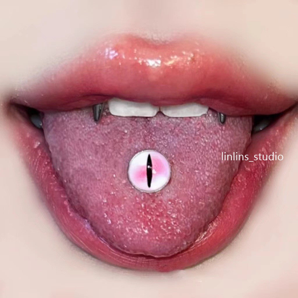 🌟 Hypnotic Gradient Eye Pupil Tongue Ring | External Thread Titanium Steel | Edgy Gothic Piercing ✨