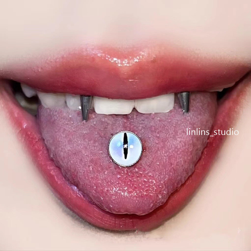 🌟 Hypnotic Gradient Eye Pupil Tongue Ring | External Thread Titanium Steel | Edgy Gothic Piercing ✨