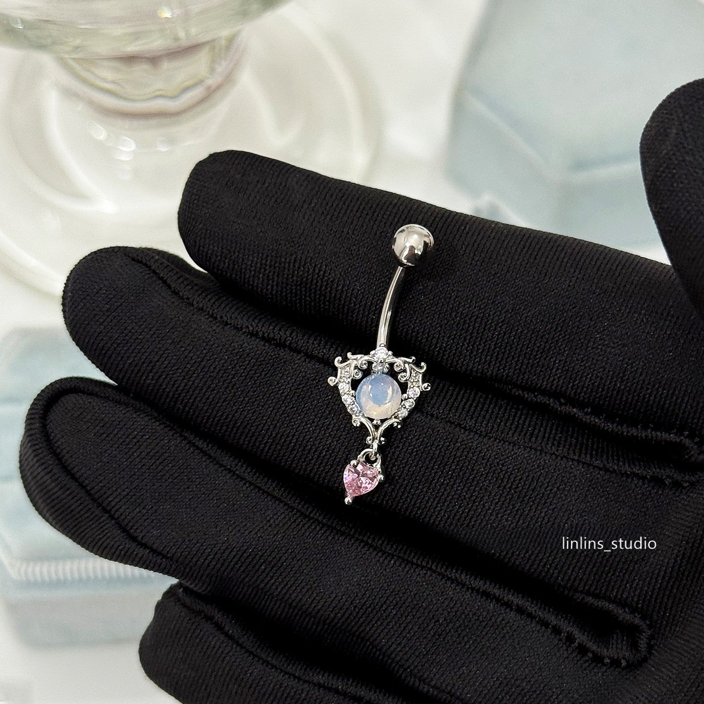 🌟 Baroque Relief Opal Navel Ring & Medical Titanium Steel Star-Moon Piercing Jewelry ✨