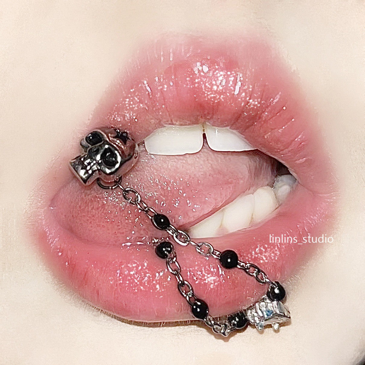 🌟 Angel & Demon Skull Chain Tongue Ring | Titanium Steel Retro Gothic Piercing ✨