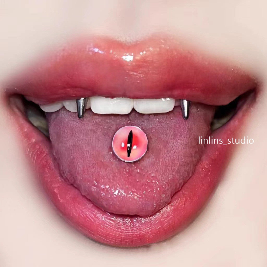🌟 Hypnotic Gradient Eye Pupil Tongue Ring | External Thread Titanium Steel | Edgy Gothic Piercing ✨