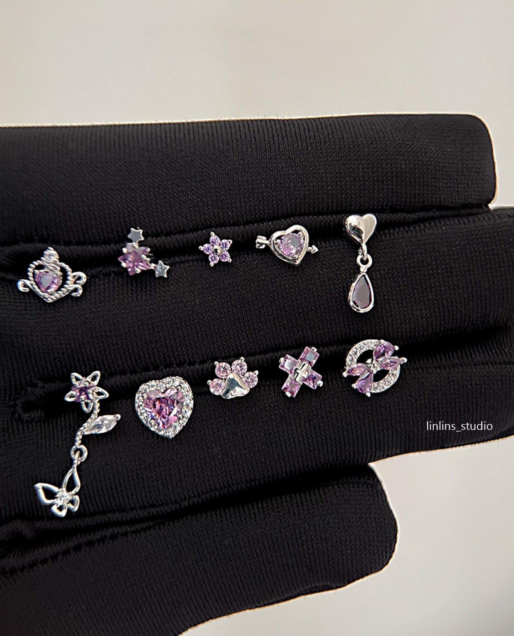 🌟 Violet Sparkle Cartilage Studs: Hearts, Stars & Crosses ✨