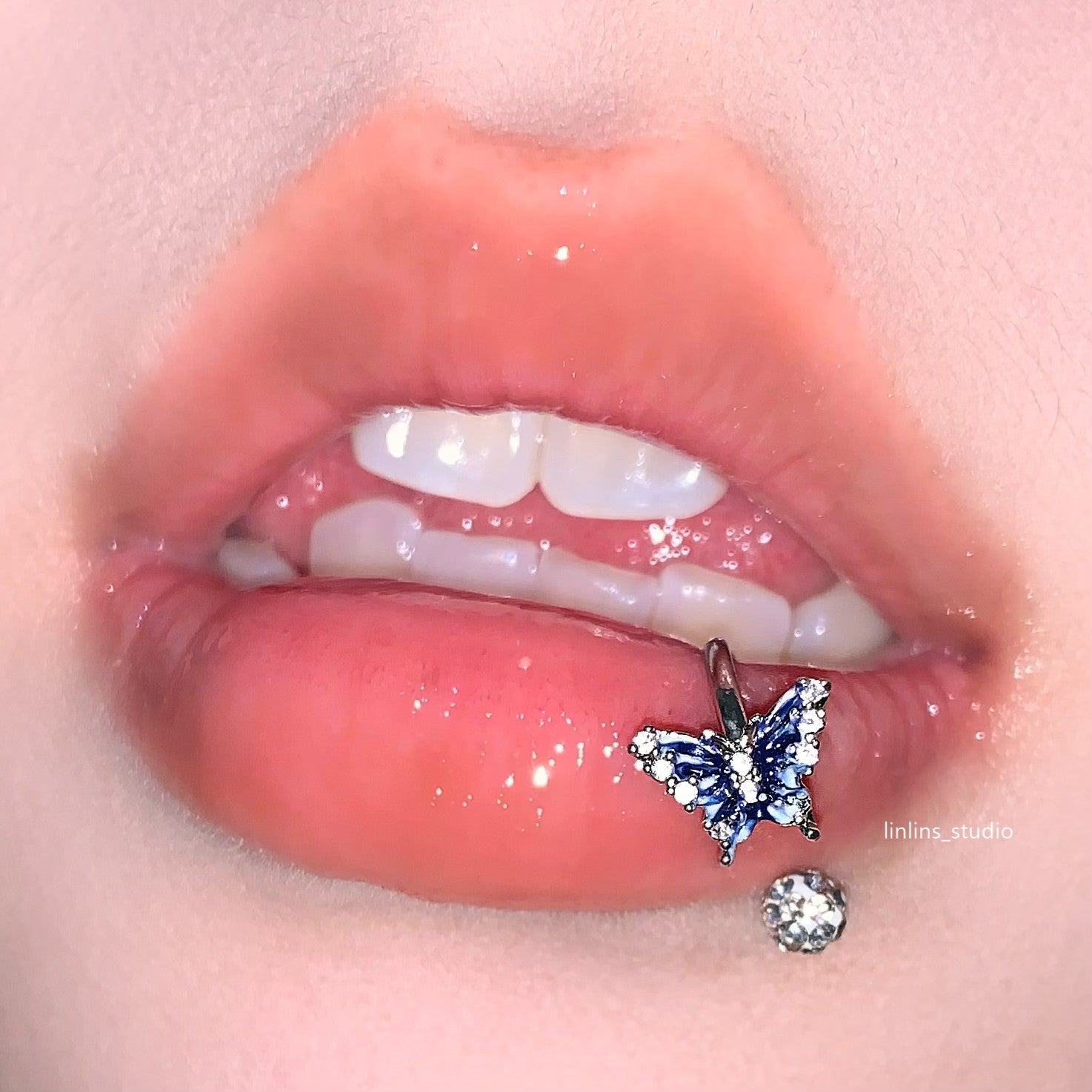 🌟 Sweet Blue Gradient Butterfly Lip Ring & Titanium Steel Horse-shoe/C-Ring Set ✨
