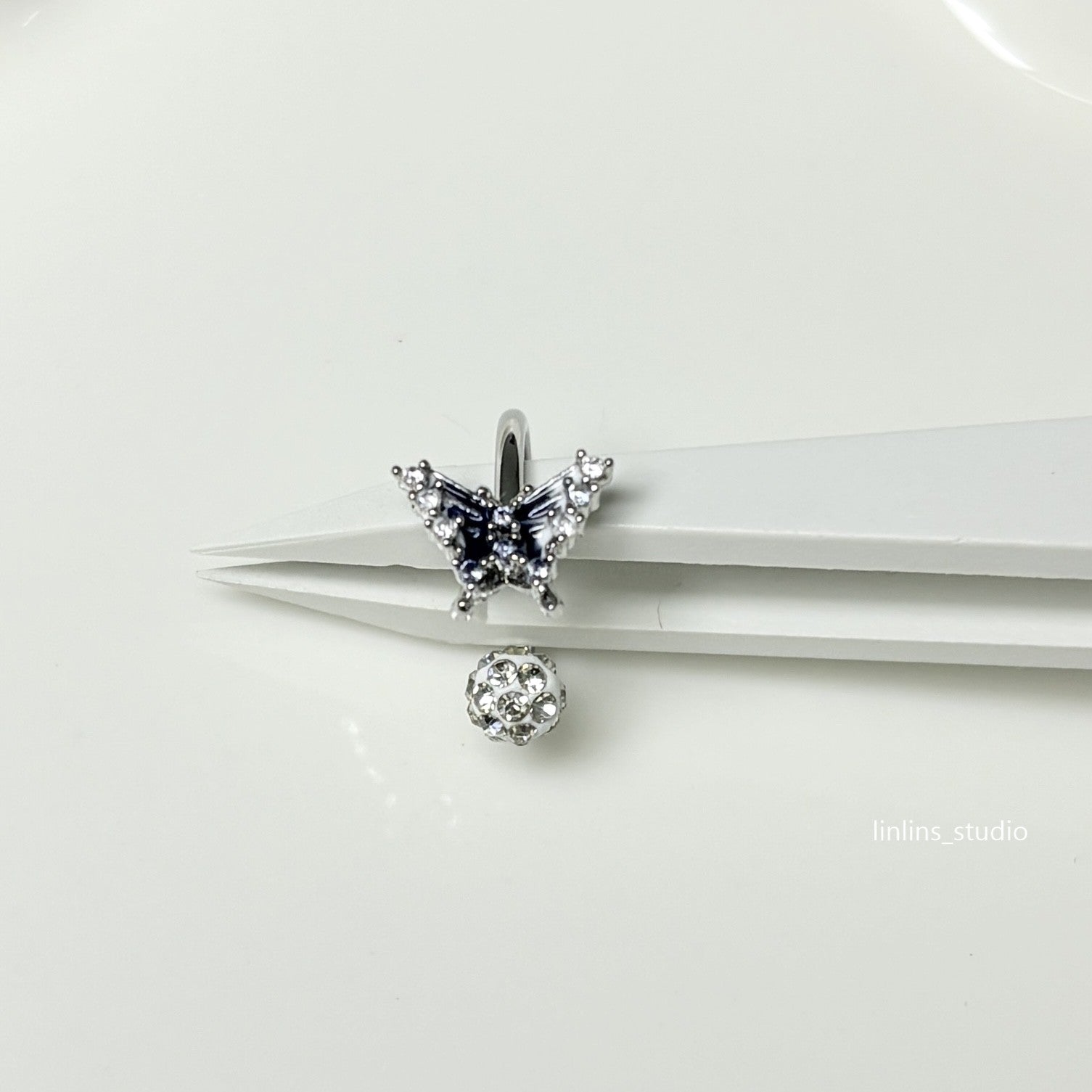 🌟 Sweet Blue Gradient Butterfly Lip Ring & Titanium Steel Horse-shoe/C-Ring Set ✨