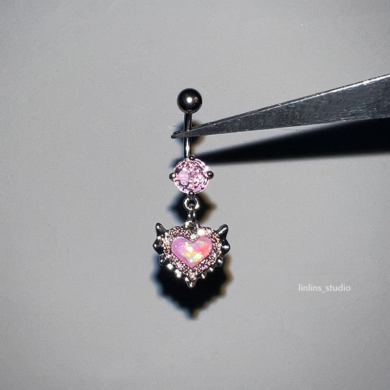 🌟 Mermaid Opal Color-Shifting Heart Navel Ring + Sparkling Zircon Titanium Steel Belly Ring ✨