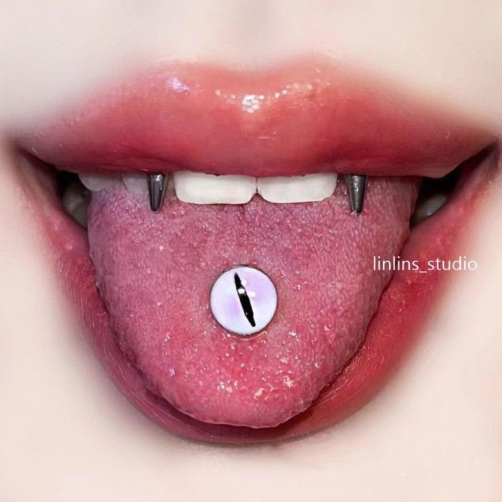 🌟 Hypnotic Gradient Eye Pupil Tongue Ring | External Thread Titanium Steel | Edgy Gothic Piercing ✨