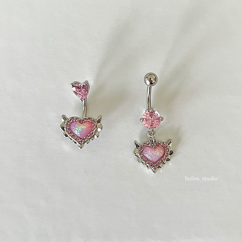🌟 Mermaid Opal Color-Shifting Heart Navel Ring + Sparkling Zircon Titanium Steel Belly Ring ✨