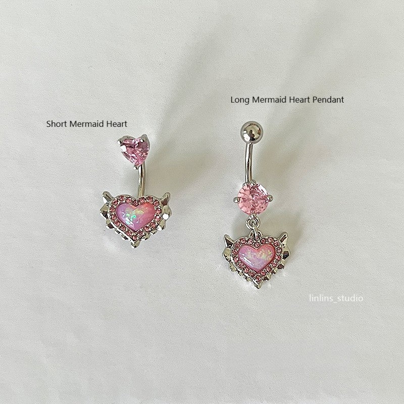 🌟 Mermaid Opal Color-Shifting Heart Navel Ring + Sparkling Zircon Titanium Steel Belly Ring ✨