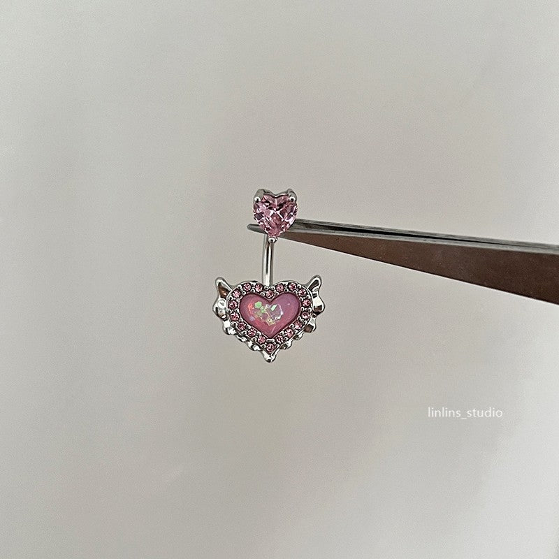 🌟 Mermaid Opal Color-Shifting Heart Navel Ring + Sparkling Zircon Titanium Steel Belly Ring ✨
