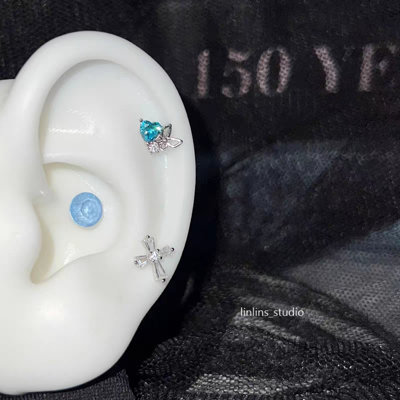 🌟 Azure Dream: Sweet & Cool Blue Titanium Steel Ear Cartilage Studs ✨