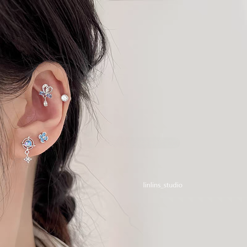 🌟 Azure Dream: Sweet & Cool Blue Titanium Steel Ear Cartilage Studs ✨