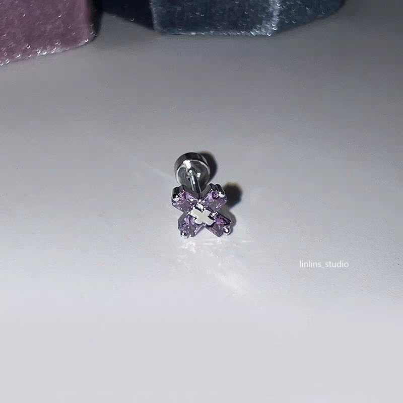 🌟 Violet Sparkle Cartilage Studs: Hearts, Stars & Crosses ✨