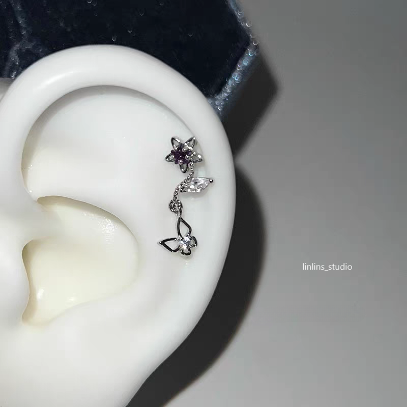 🌟 Violet Sparkle Cartilage Studs: Hearts, Stars & Crosses ✨