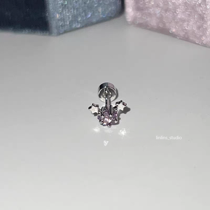 🌟 Violet Sparkle Cartilage Studs: Hearts, Stars & Crosses ✨
