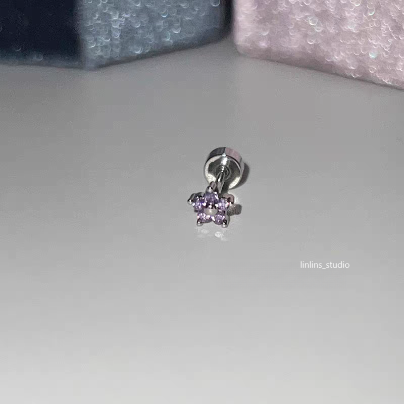 🌟 Violet Sparkle Cartilage Studs: Hearts, Stars & Crosses ✨