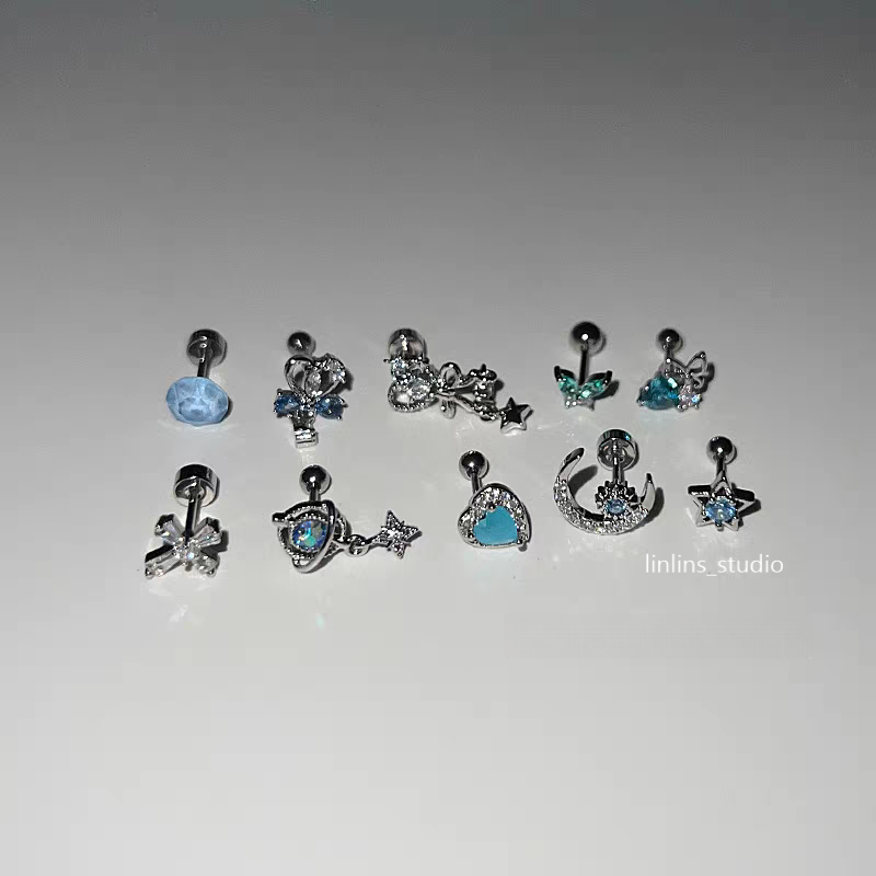 🌟 Azure Dream: Sweet & Cool Blue Titanium Steel Ear Cartilage Studs ✨
