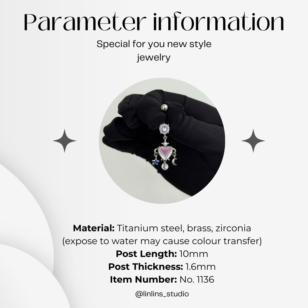 🌟 Baroque Relief Opal Navel Ring & Medical Titanium Steel Star-Moon Piercing Jewelry ✨