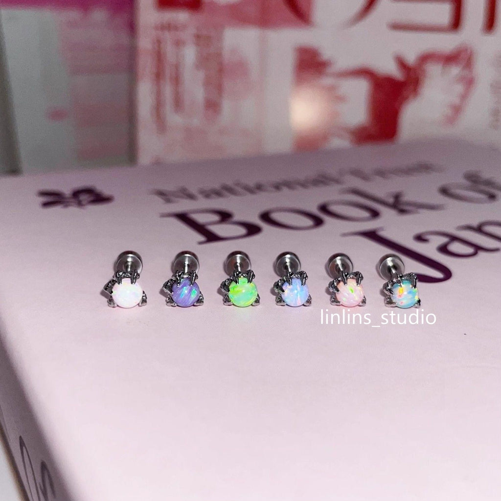 🌟 Dragon Claw Opal Tragus Stud | Hypoallergenic Sleep-Friendly Piercing ✨