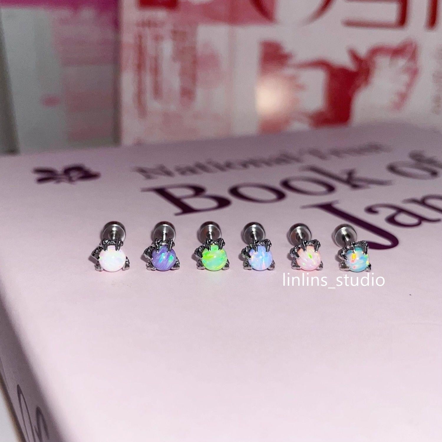 🌟 Dragon Claw Opal Tragus Stud | Hypoallergenic Sleep-Friendly Piercing ✨