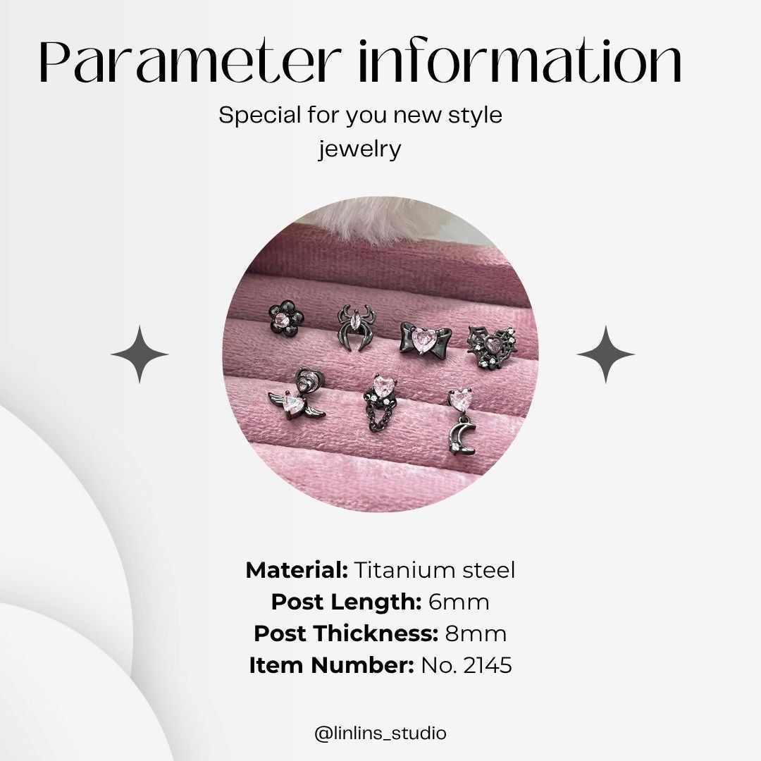 🌟 Black & Pink Zircon Ear Climber | Hypoallergenic No-Remove Design ✨