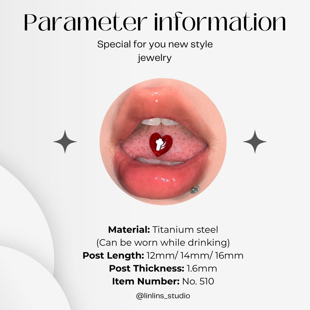 🌟 Clear Heart & Cross Resin Tongue Ring | Sweet-Edge Goth Piercing ✨