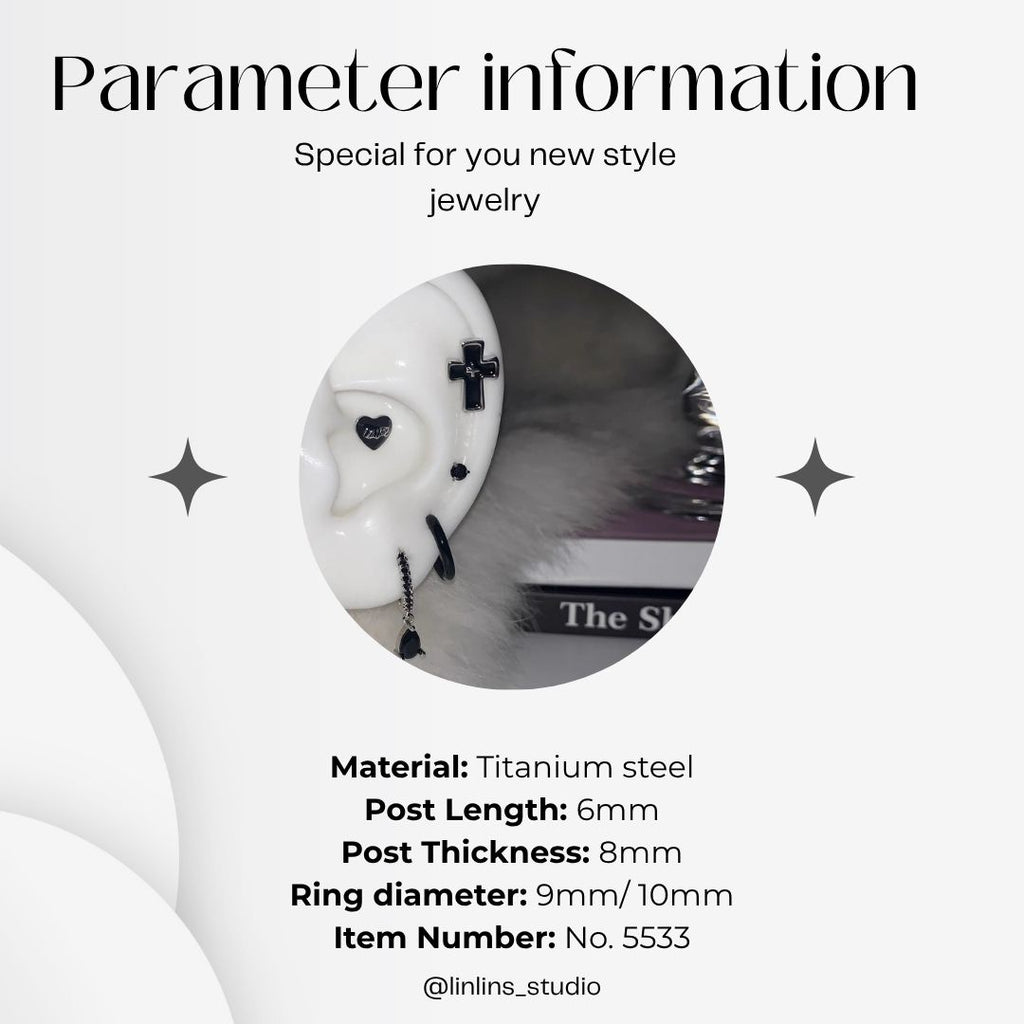 🌟 Dark Heart Ear Climber | Enamel Drip Titanium Steel | Gothic Sweet-Edge Piercing Set ✨