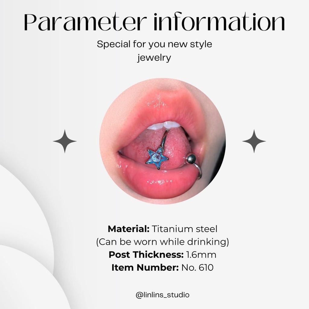 🌟 S-Shaped Star Tongue Ring | External Thread Titanium Steel Barbell | Edgy Girl Piercing ✨