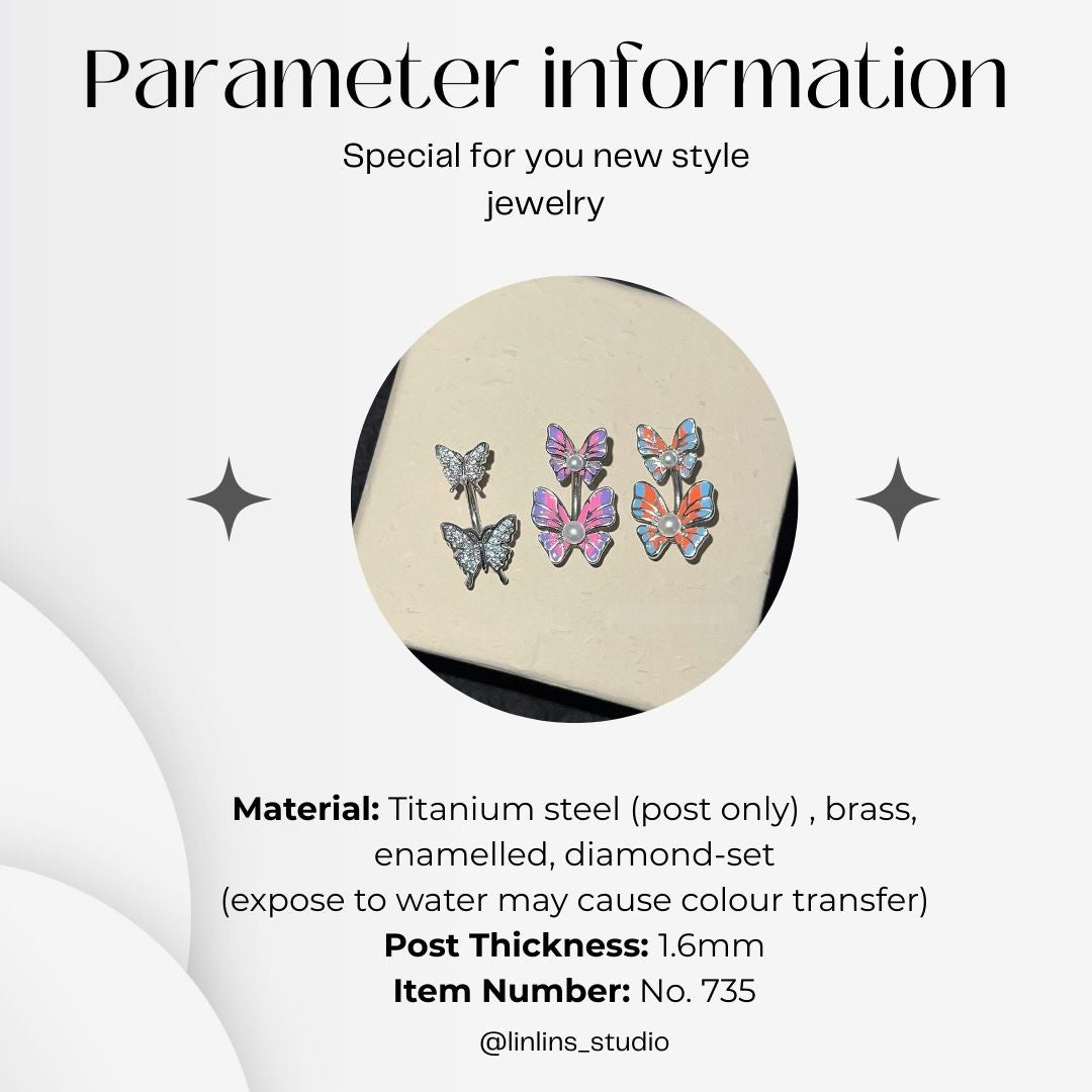 🌟 Gradient Butterfly Pearl Navel Ring | Full-Drill Butterfly Titanium Steel Belly Ring ✨