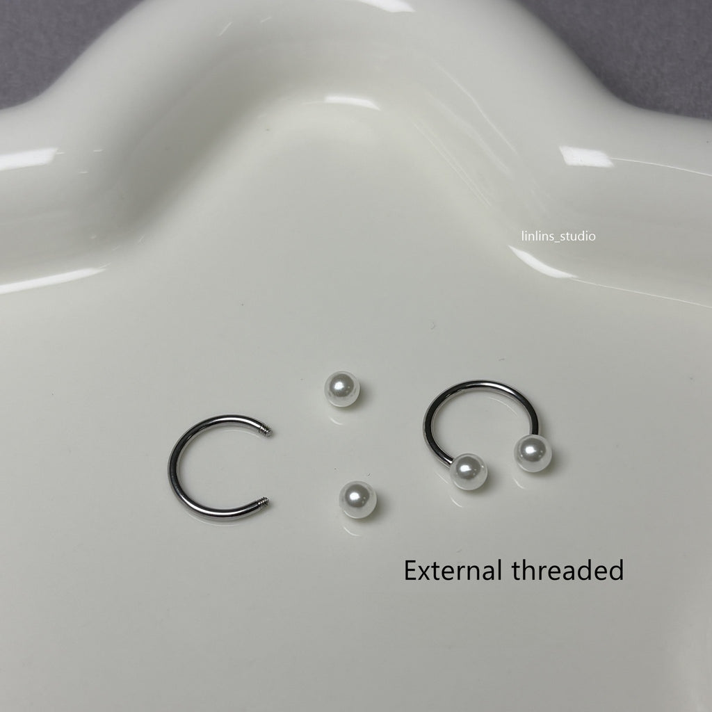 🌟 Sweet Acrylic Pearl Lip Ring & Titanium Steel Horse-shoe/C-Ring Set ✨