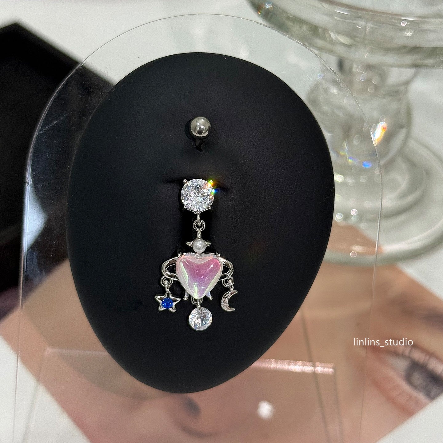 🌟 Baroque Relief Opal Navel Ring & Medical Titanium Steel Star-Moon Piercing Jewelry ✨