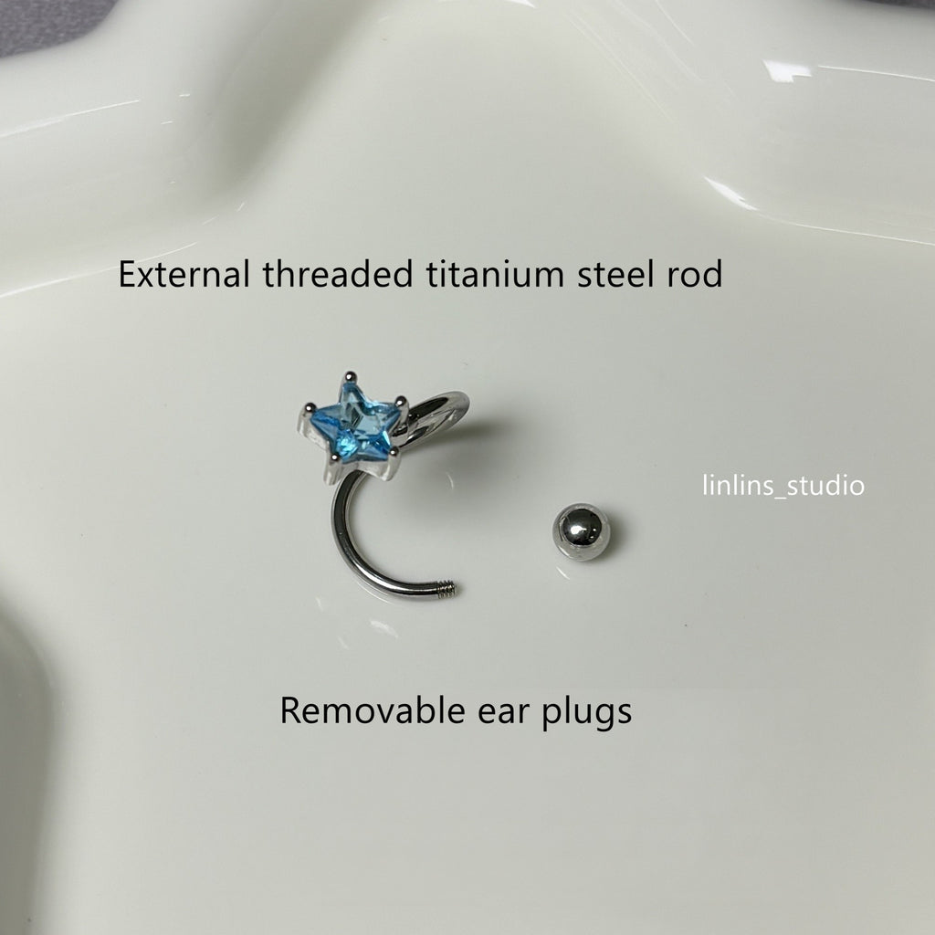 🌟 S-Shaped Star Tongue Ring | External Thread Titanium Steel Barbell | Edgy Girl Piercing ✨