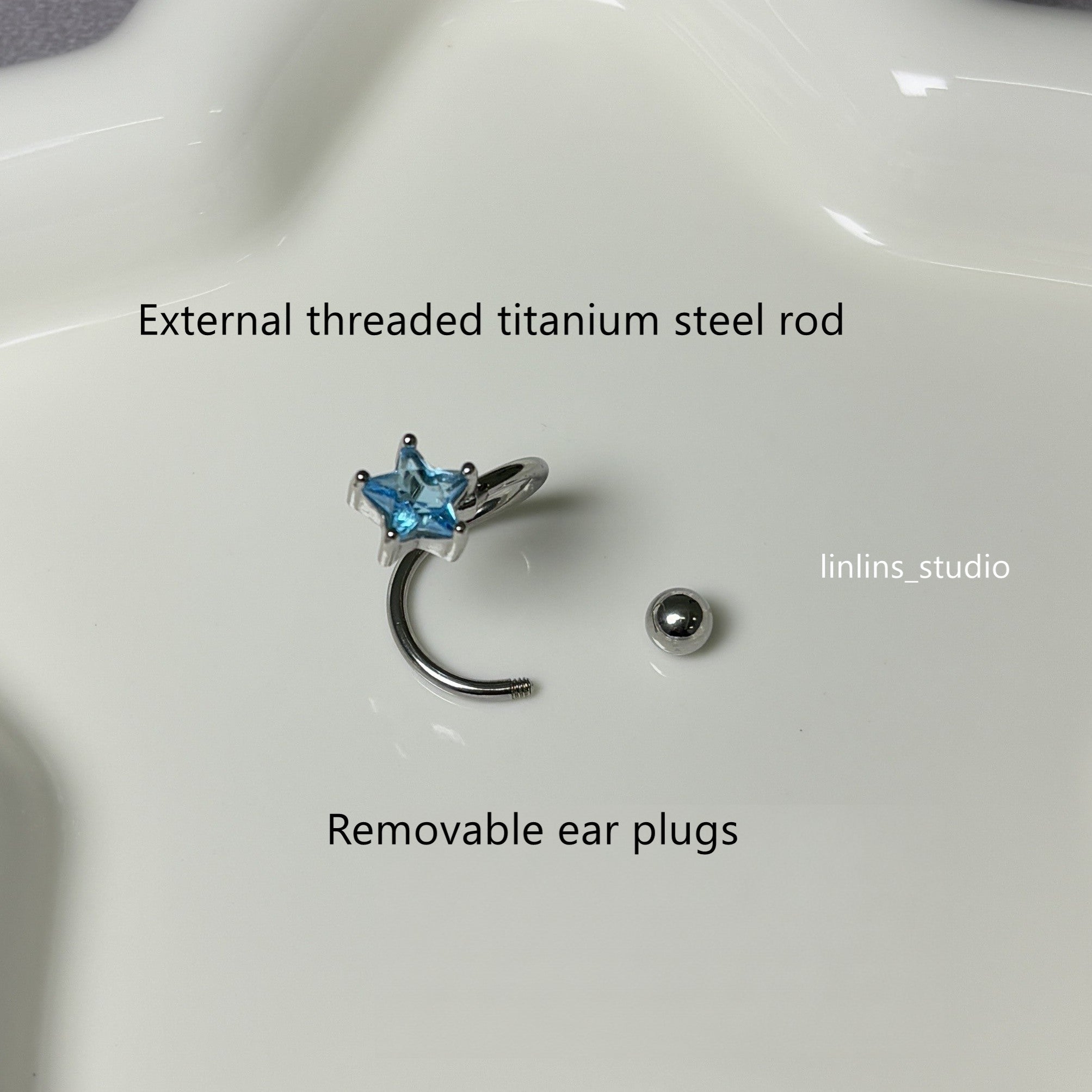 🌟 S-Shaped Star Tongue Ring | External Thread Titanium Steel Barbell | Edgy Girl Piercing ✨