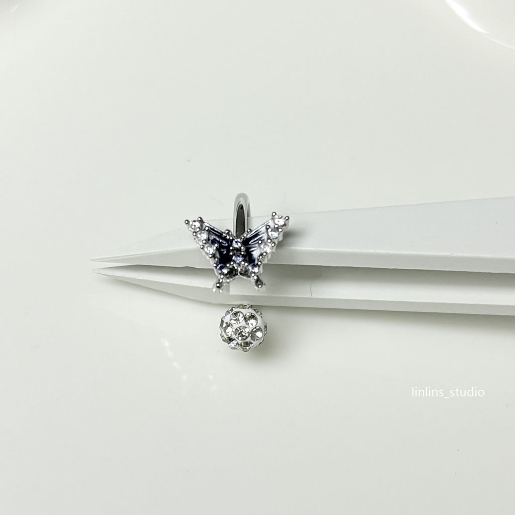 🌟 Sweet Blue Gradient Butterfly Lip Ring & Titanium Steel Horse-shoe/C-Ring Set ✨