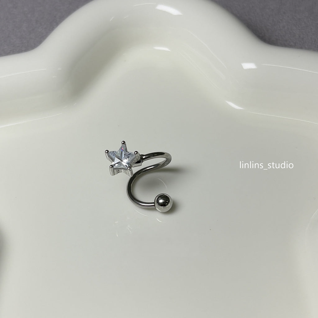 🌟 S-Shaped Star Tongue Ring | External Thread Titanium Steel Barbell | Edgy Girl Piercing ✨