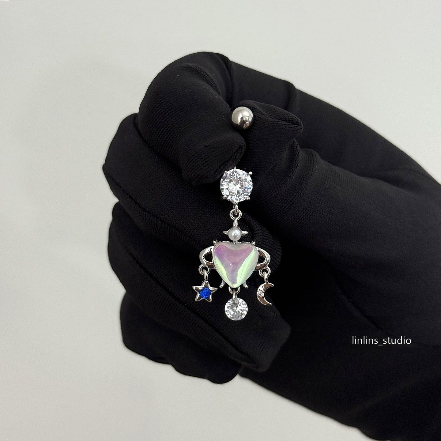 🌟 Baroque Relief Opal Navel Ring & Medical Titanium Steel Star-Moon Piercing Jewelry ✨