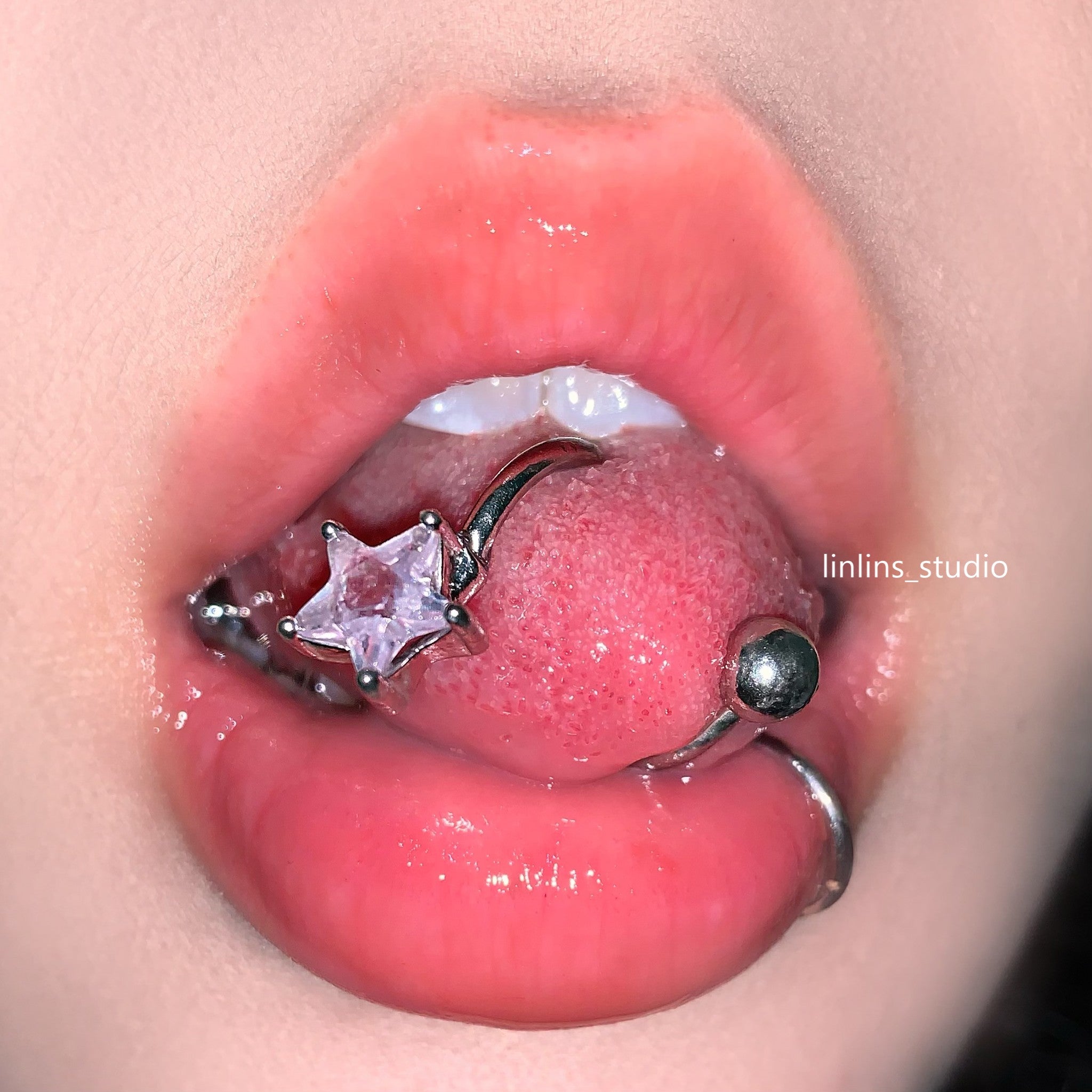 🌟 S-Shaped Star Tongue Ring | External Thread Titanium Steel Barbell | Edgy Girl Piercing ✨