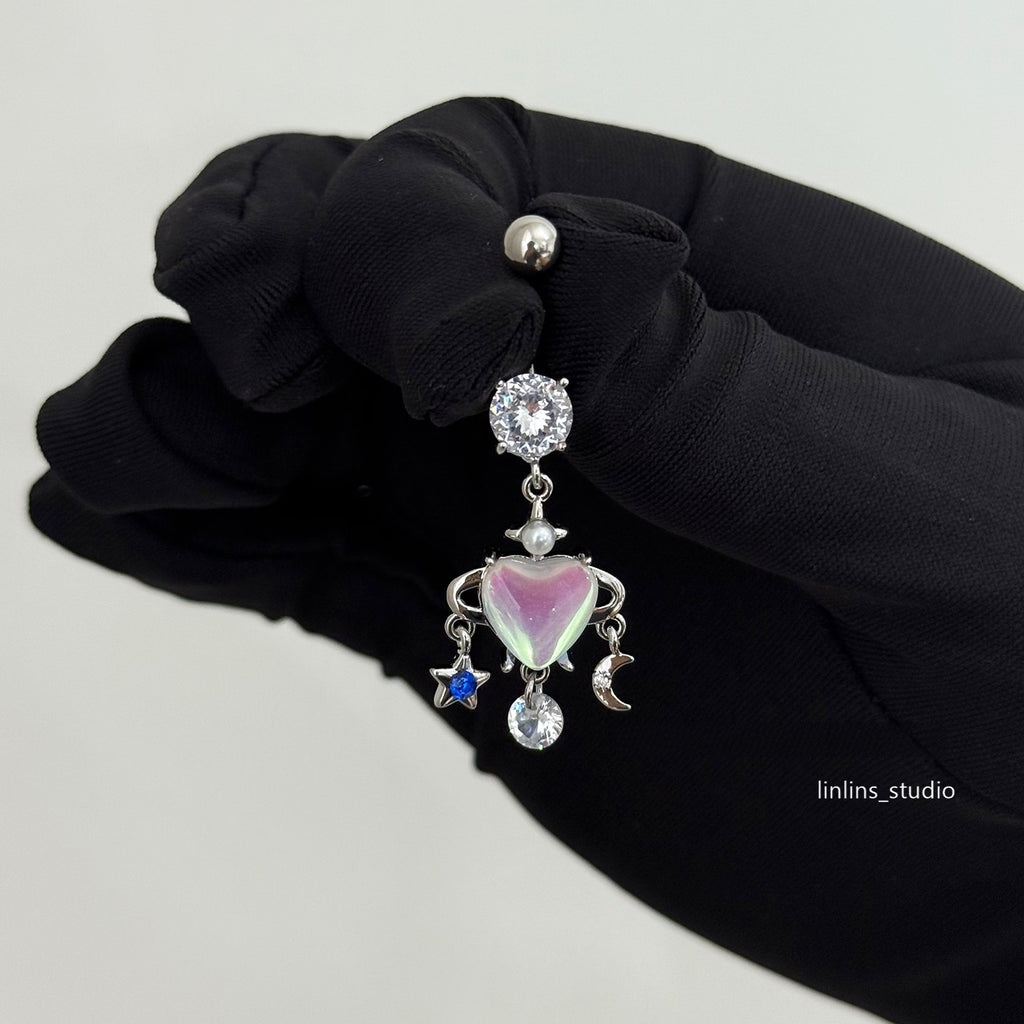 🌟 Baroque Relief Opal Navel Ring & Medical Titanium Steel Star-Moon Piercing Jewelry ✨
