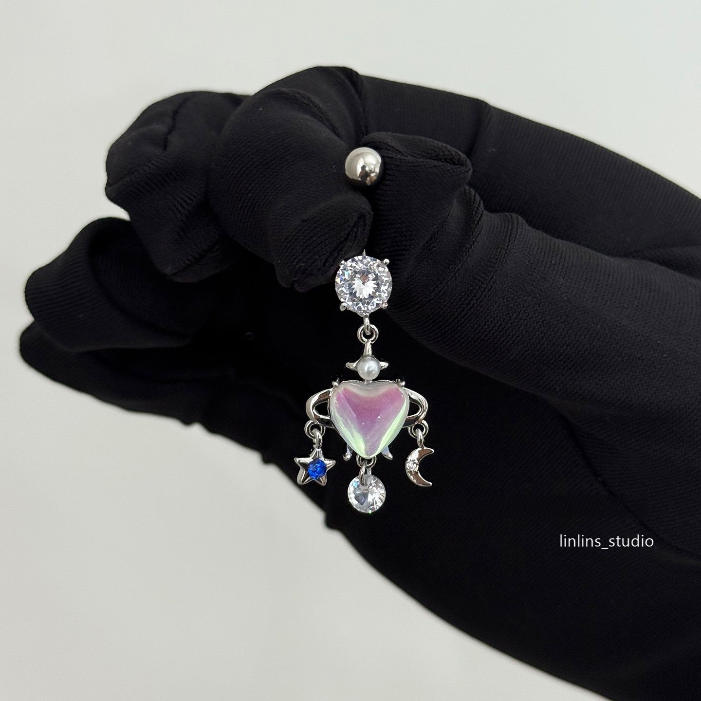 🌟 Baroque Relief Opal Navel Ring & Medical Titanium Steel Star-Moon Piercing Jewelry ✨