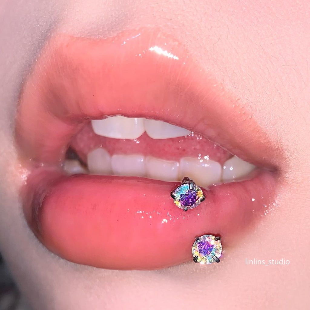 🌟 Sweet Sparkling Zircon Lip Ring & Titanium Steel Horsehoe/C-Ring ✨