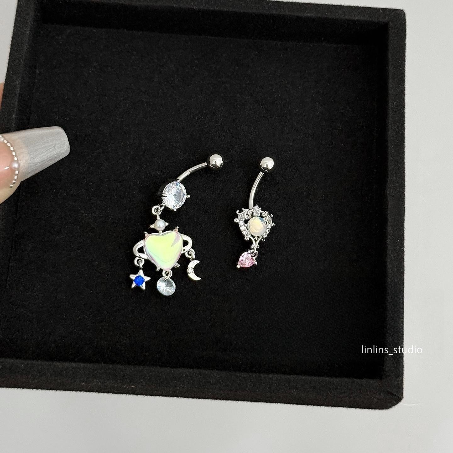 🌟 Baroque Relief Opal Navel Ring & Medical Titanium Steel Star-Moon Piercing Jewelry ✨