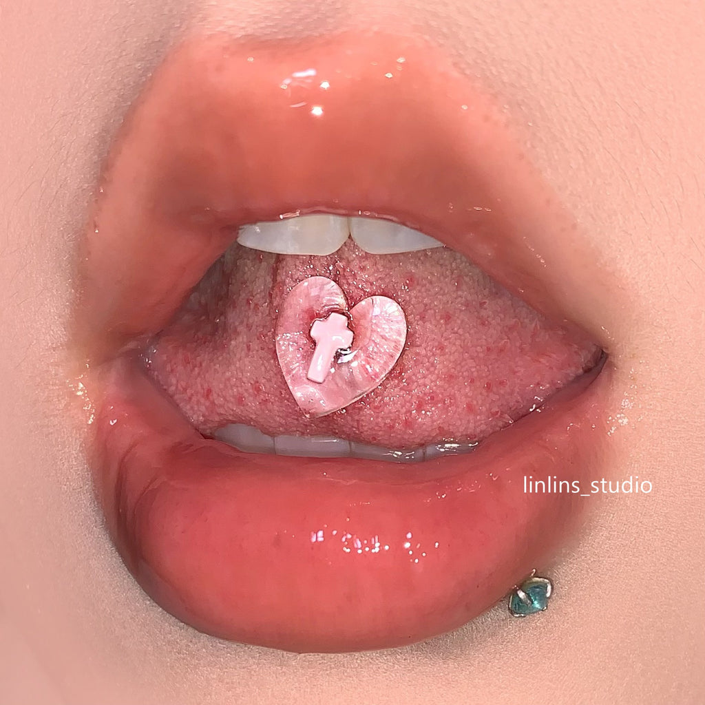 🌟 Clear Heart & Cross Resin Tongue Ring | Sweet-Edge Goth Piercing ✨