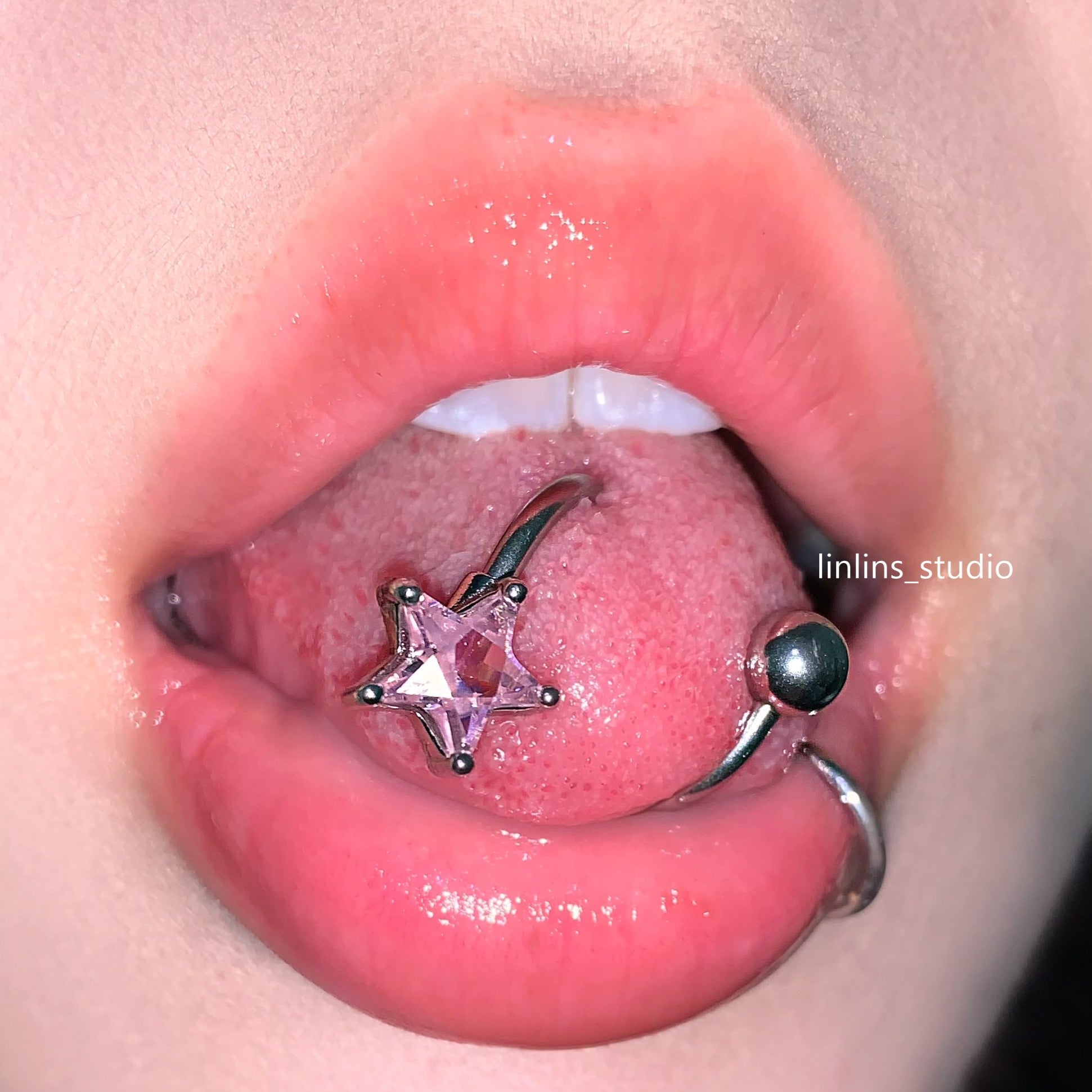 🌟 S-Shaped Star Tongue Ring | External Thread Titanium Steel Barbell | Edgy Girl Piercing ✨
