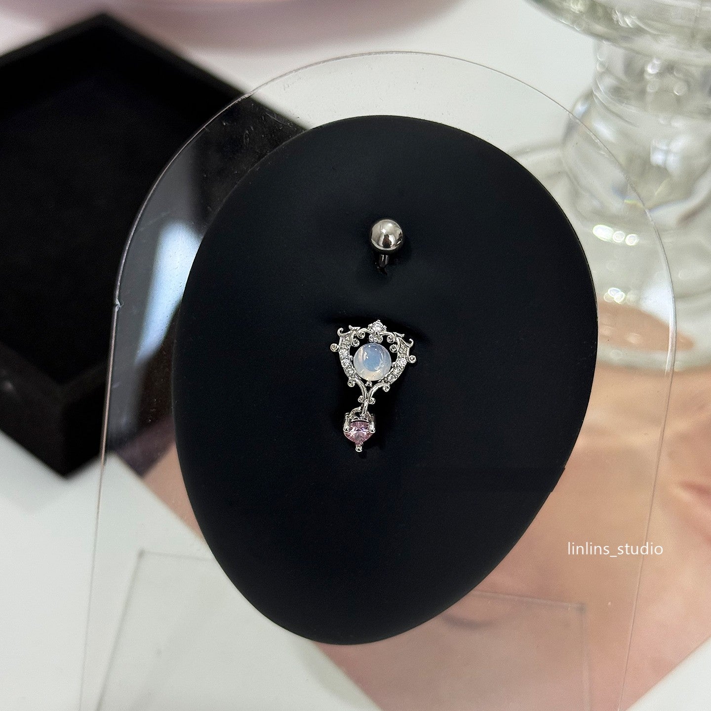 🌟 Baroque Relief Opal Navel Ring & Medical Titanium Steel Star-Moon Piercing Jewelry ✨